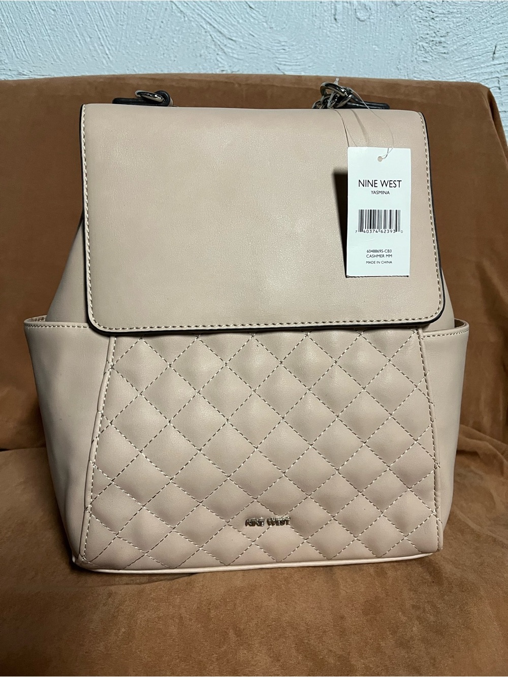 Nine West Quilted Flap Backpack in Light Pink Rose Beige